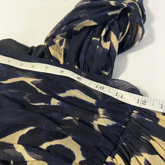 Jean Paul Gaultier Fuzzi Sz M Ruched Mesh Dress One Shoulder Blue Printed - Picture 8 of 9